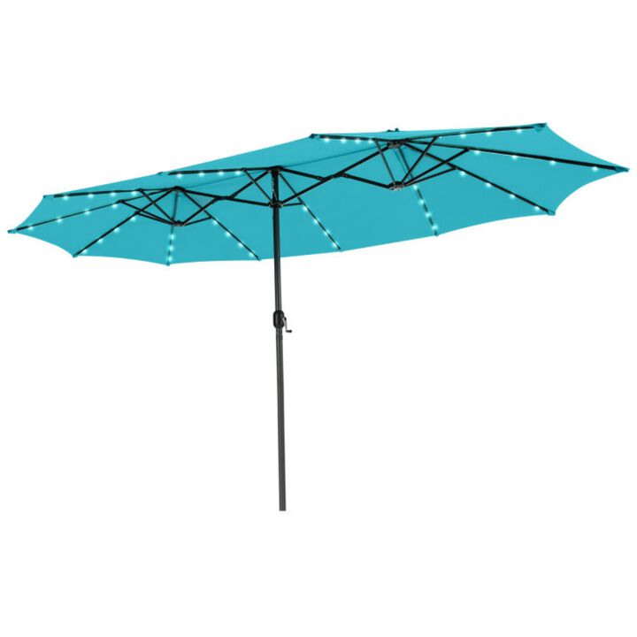15 Feet Twin Patio Umbrella with 48 Solar LED Lights
