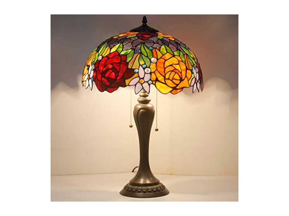 Tiffany Style Stained Glass Rose Table Lamp For Living Room Bedroom Home Office