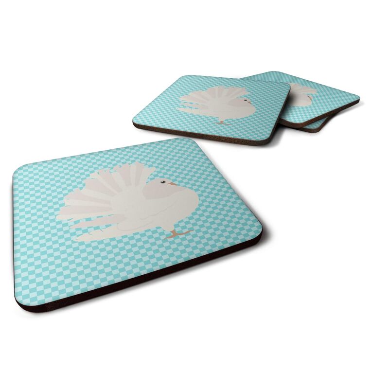 Caroline's Treasures Silver Fantail Pigeon Blue Check Decorative Coasters, 3.5, Multicolor