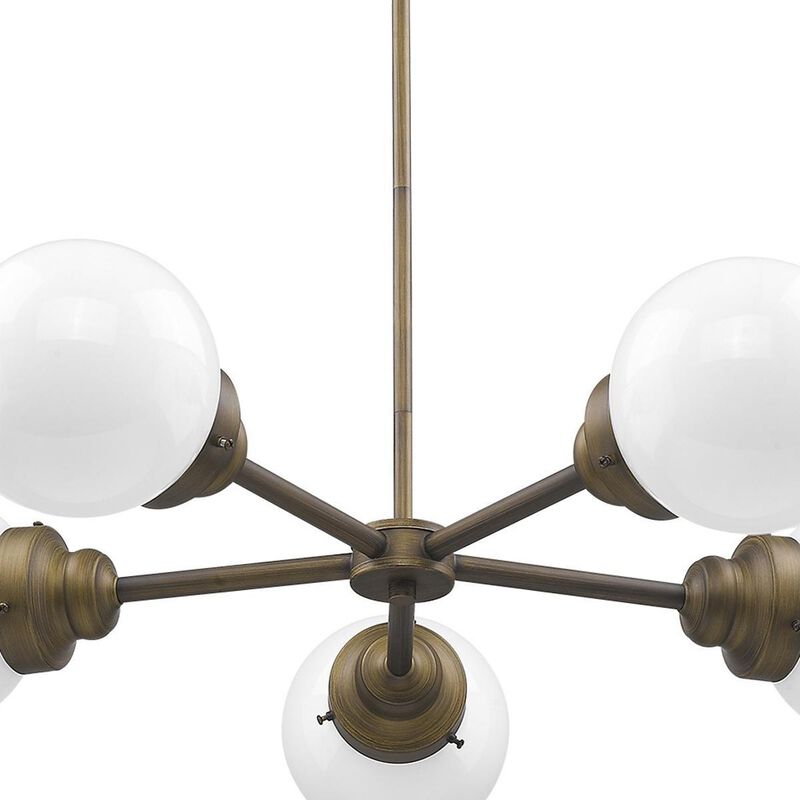 HomeRoots Bronze Five Light Metal Dimmable Chandelier With White Shades image number 3