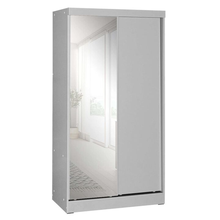 Better Home Products Mirror Wood Double Sliding Door Wardrobe