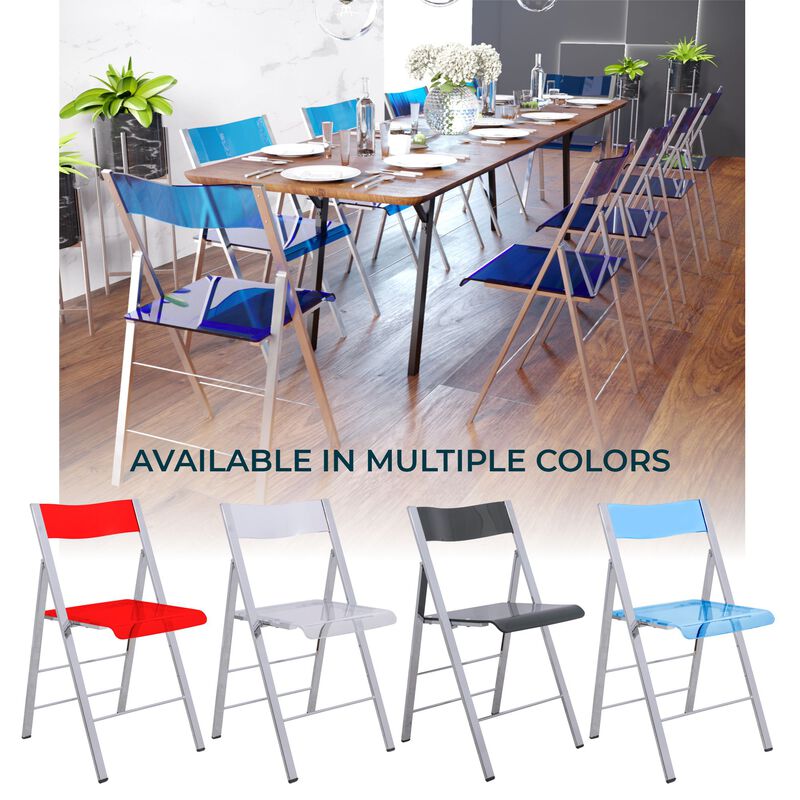 LeisureMod Menno Folding Dining Chair with Stainless Steel Frame, Compact and Durable Design for Kitchen, Balcony, Patio, Garden, Office, or Event Use