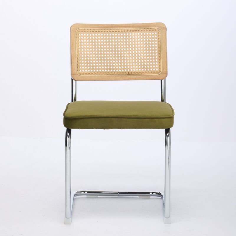 Whisen 2-Piece Mid Century Dining Chairs, Velvet Upholstered with Cane Back & Chrome Base, Cantilever Design for Kitchen image number 0