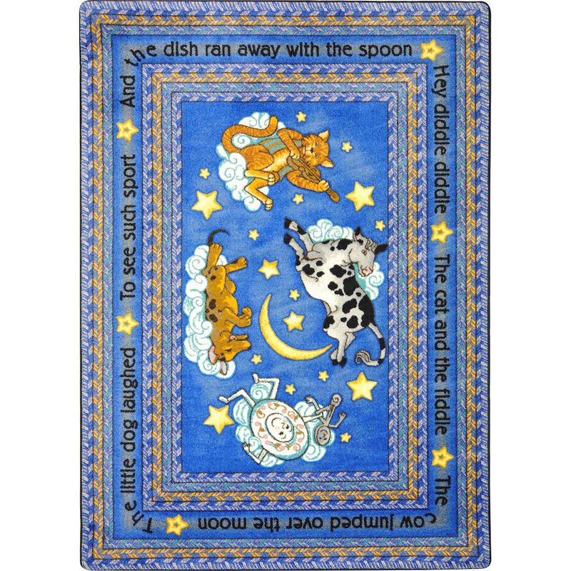 Joy Carpets Kid Essentials Hey Diddle Diddle 3'10 x 5'4 Area Rug in Color Blue