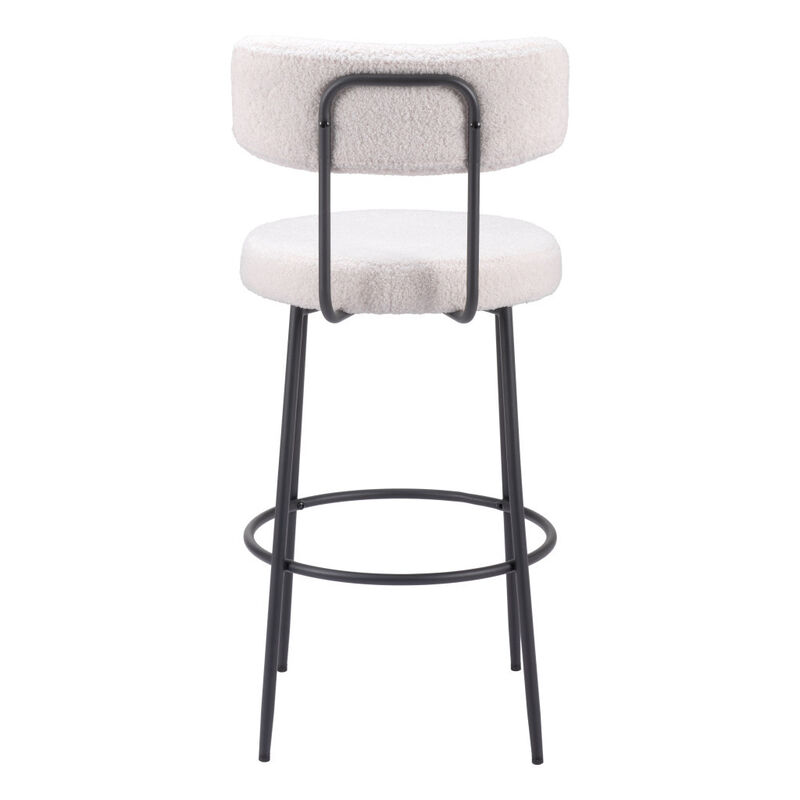 HomeRoots Set of Two 29" Ivory And Black Shearling And Steel Low Back Bar Height Bar Chairs