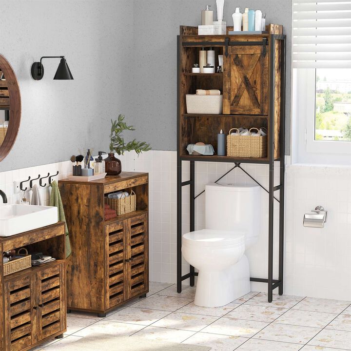Hivvago FarmHouse Over The Toilet Sliding Barn Door Storage Cabinet Cupboard
