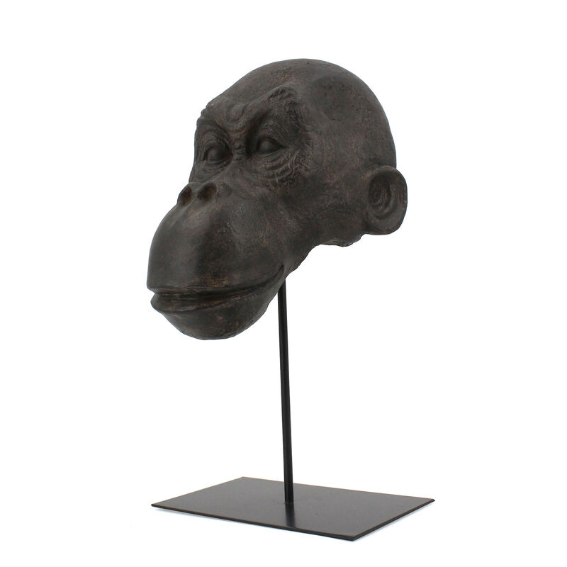HomeRoots 16" Brown Resin Gorilla Face Tabletop Sculpture image number 0