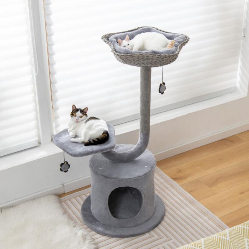 Hivvago 42 Inch Cat Tower with Curved Metal Supporting Frame for Large and Small Cats