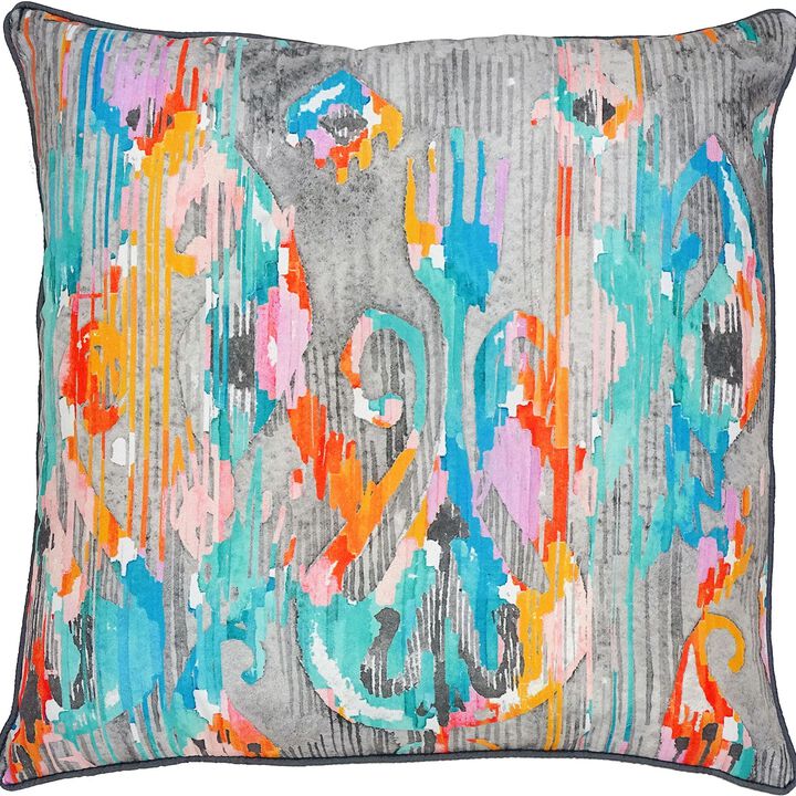 22" Gray and Teal Blue Abstract Square Outdoor Patio Throw Pillow