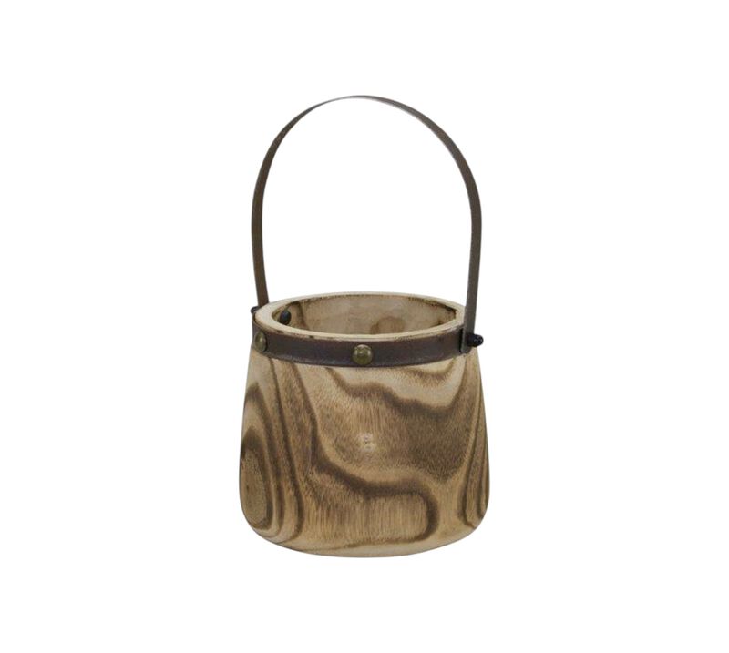 HomeRoots Set of Two Natural Wood And Steel Bucket Pot Planters image number 3