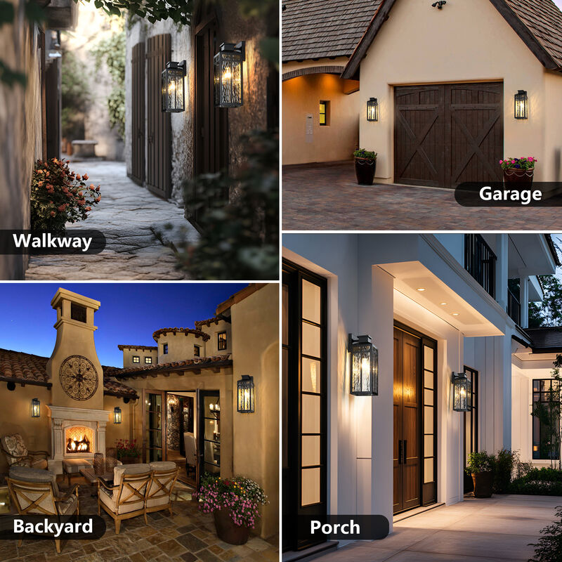 14" Modern Industrial 1-Light Outdoor Wall Lantern with Clear Water Ripple Glass image number 7