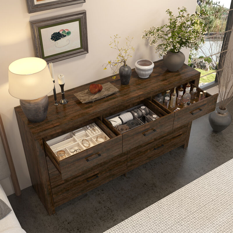 FUFU&GAGA 9-Drawer Rustic Dresser with Vintage Charm, Durable Build, (63" W x 15.7" D x 35.4" H), Brown