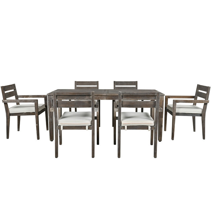 Merax Acacia Wood Outdoor Dining Table Set with 6 Chairs