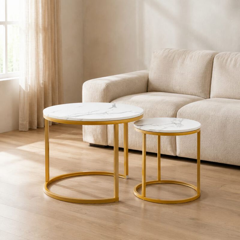 GOODSILO Set of 2 Nesting Coffee Tables Flexible Separable Combined Design for Living Room Bedroom Apartment Small Space Use as Side Table Nightstand Display Shelf image number 3