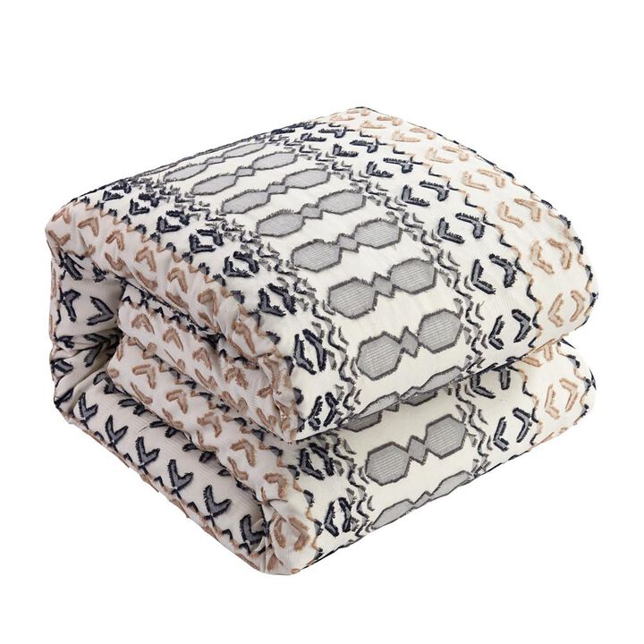 Chic Home Gabriella Cotton Comforter Set Farmhouse Theme Geometric Striped Pattern Design Bed In A Bag - 9-Piece - King 104x92", Beige
