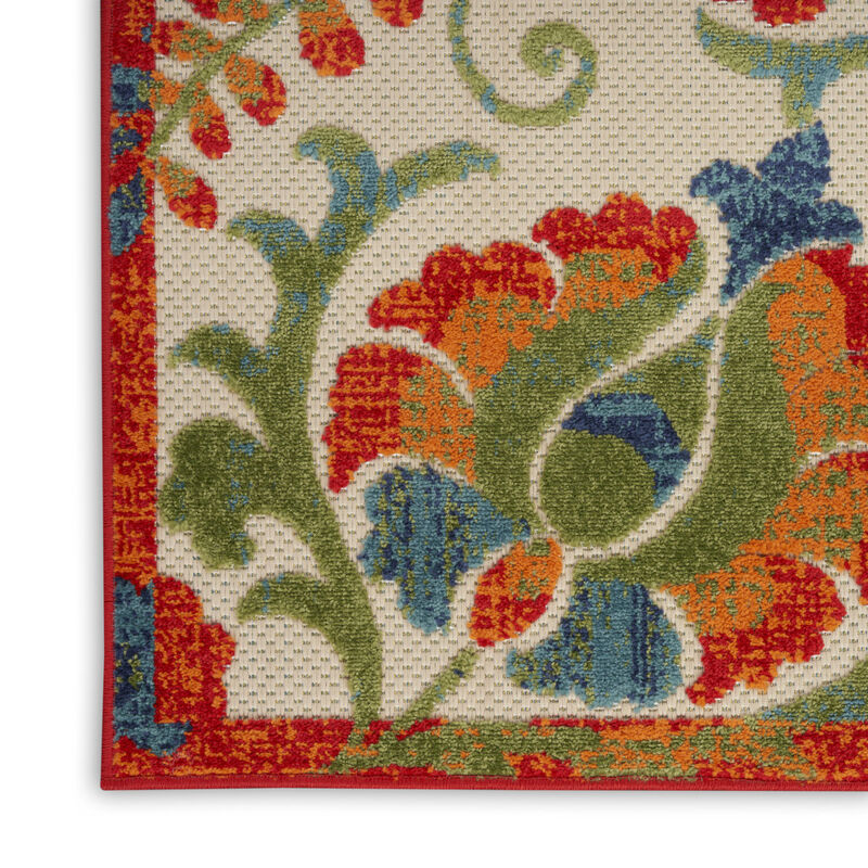 HomeRoots 4' X 6' Red Gold Green And Teal Blue Floral Indoor Outdoor Area Rug image number 3