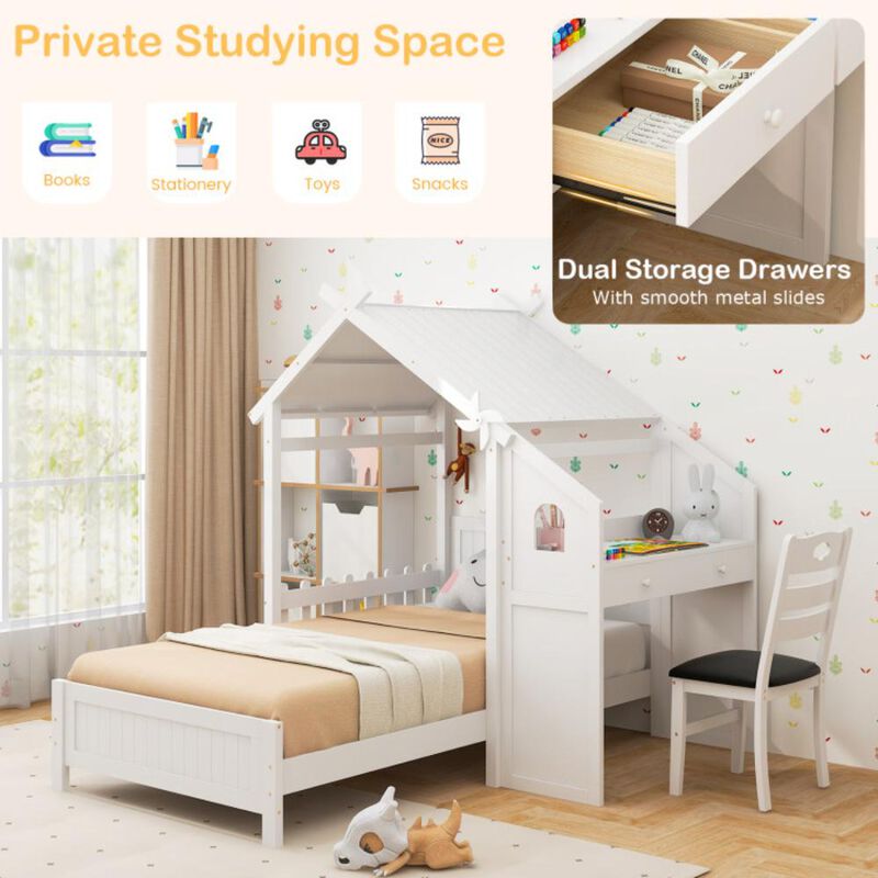 Hivvago Twin House Bed with with 2 Drawers and Windmill