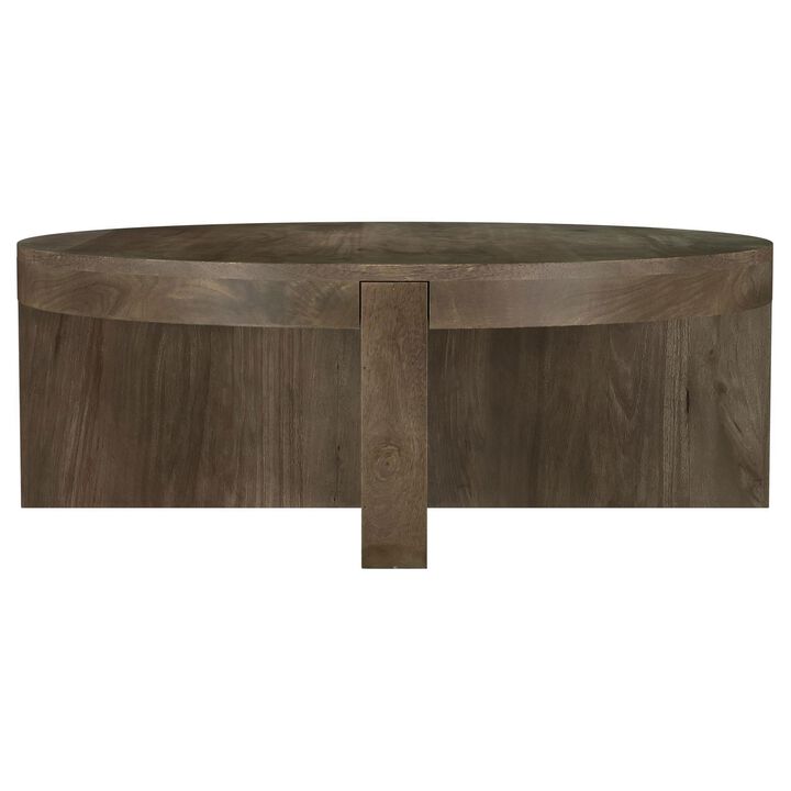 Kinaj Coffee Table, Dark Brown Solid Mango Wood, Round 38 Inch Top
