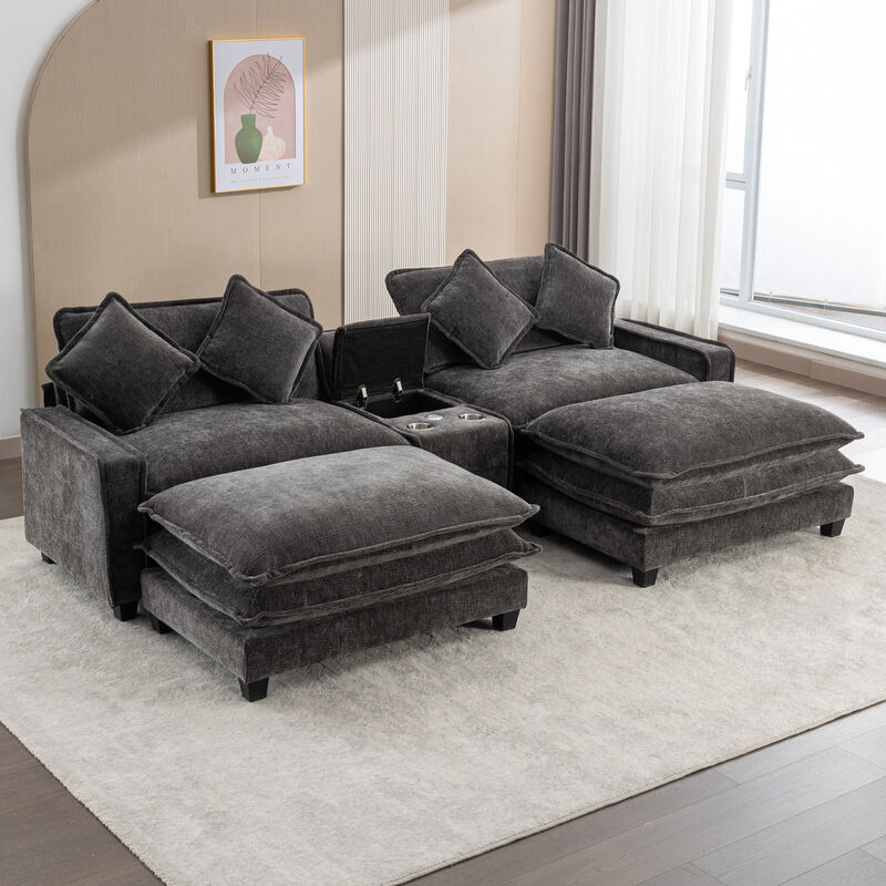 111" Sectional Sofa, Chenille Modular Couch image number 4