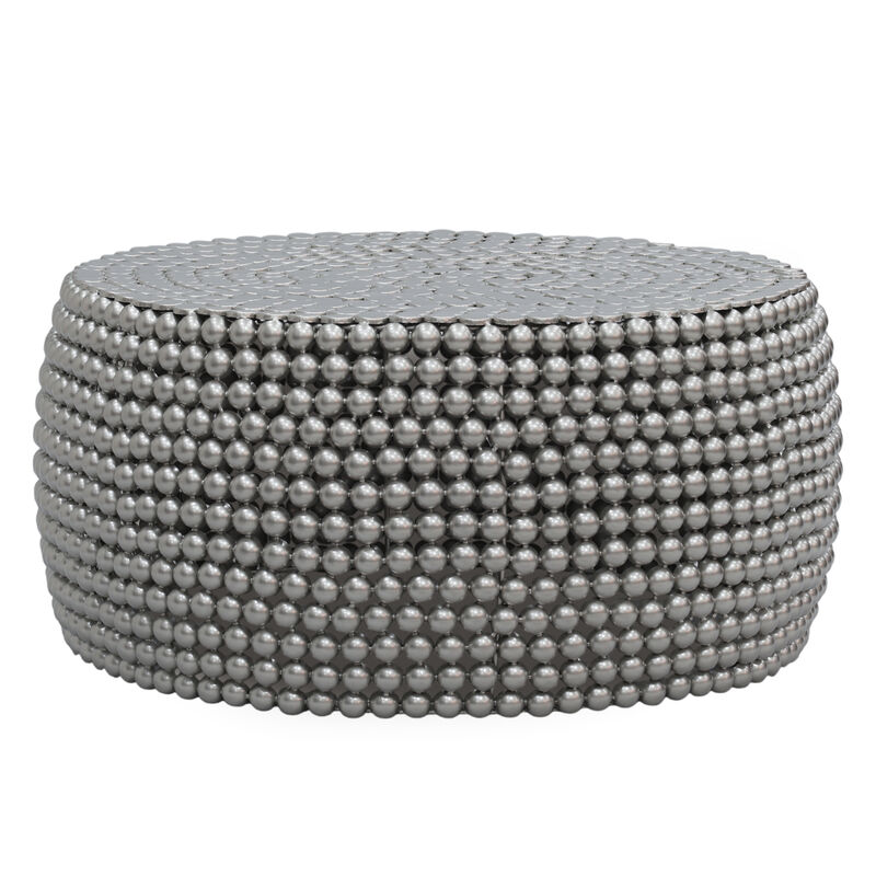 Eve 32" Coffee Table | Silver Metallic Beads Studded Pattern | Nickel Coated Iron Frame