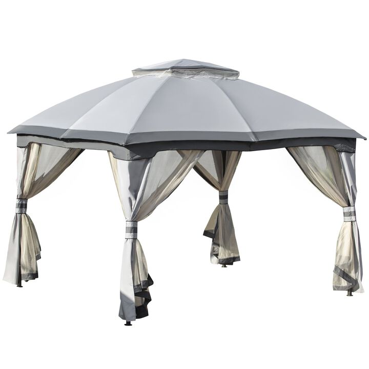 10' x 12' Outdoor Gazebo, Patio Gazebo Canopy Shelter w/ Double Vented Roof, Zippered Mesh Sidewalls, Solid Steel Frame, Grey