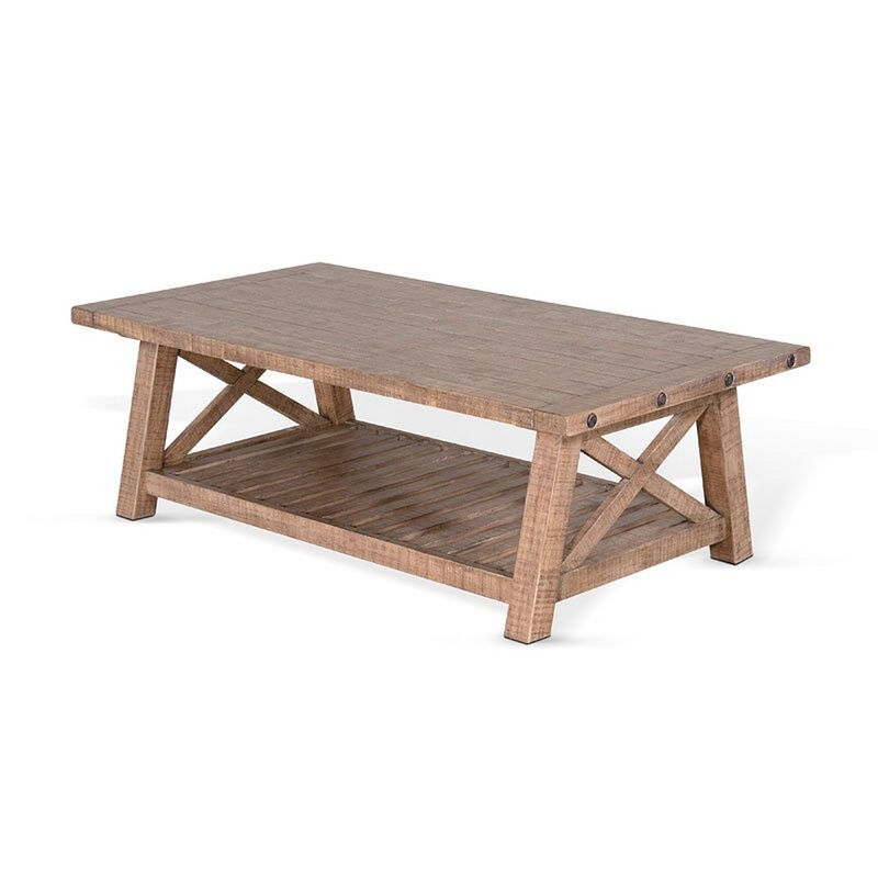 Anva Coffee Table, Light Brown Mahogany, Shelf, Rectangular 52 Inch