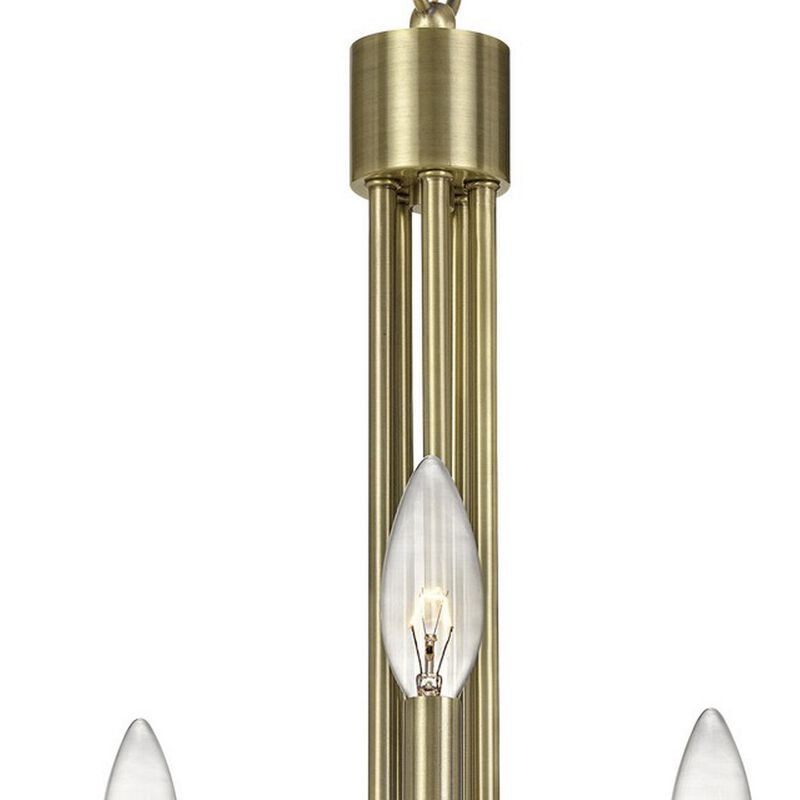 Metal Chandelier with 5 Candelabra Holders, Gold - Benzara