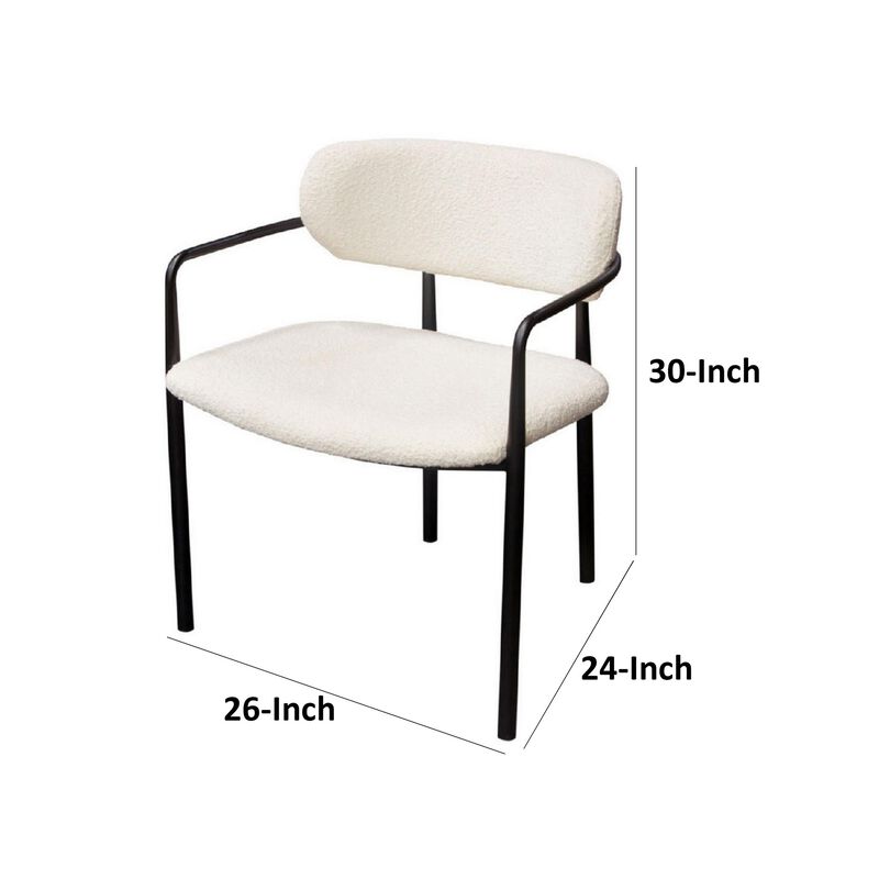 Oke 26 Inch Padded Dining Chair, Set of 2, Black, Ivory Boucle Upholstery - Benzara image number 4