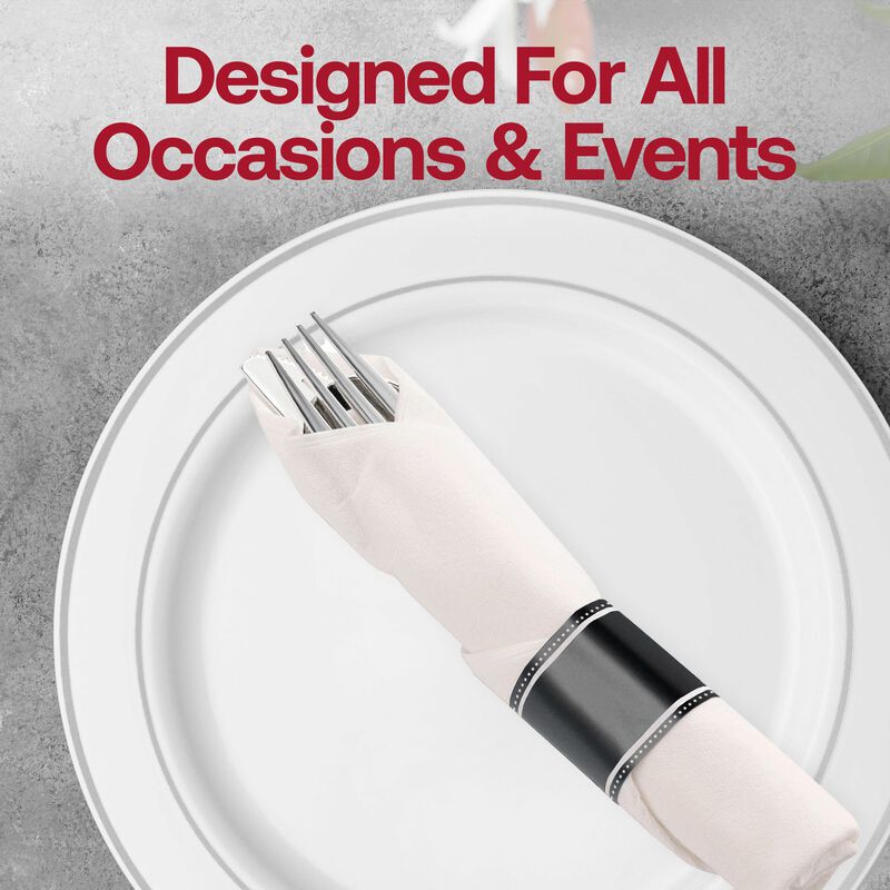 Silver Plastic Cutlery in White Napkin Rolls Set (100 Sets) image number 5