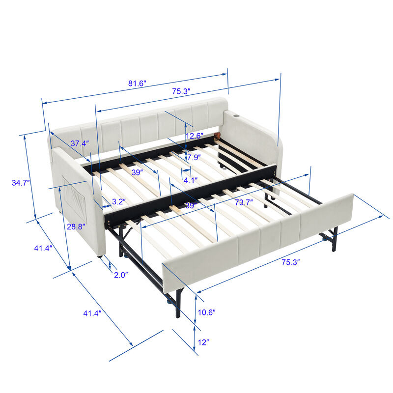 Merax Twin Size Wooden Daybed with Trundle image number 4