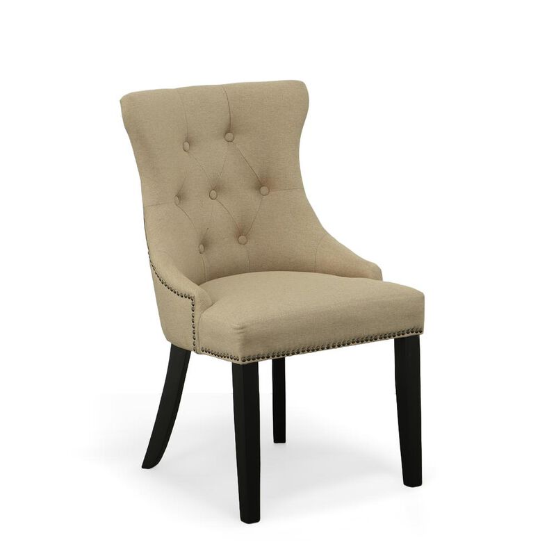 Carolina Living Tufted Back Upholstered Chair - Set of 2 - Espresso - Cream Linen Upholstery