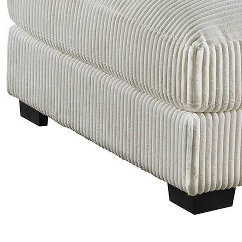 Joana Cocktail Ottoman, Light Gray Wide Welt Corduroy Fabric, 37 Inch - Benzara