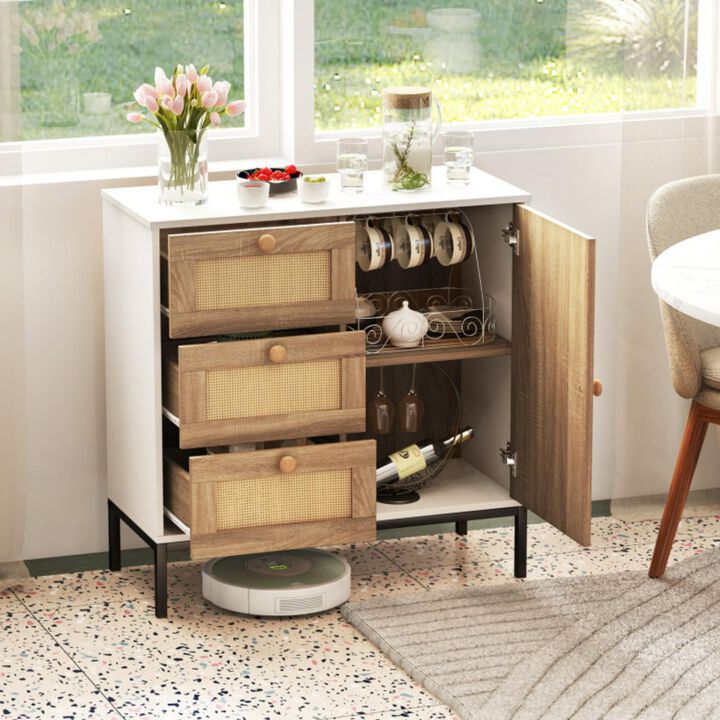 Hivvago Rattan Sideboard Buffet Cabinet with 1 Door and 3 Drawers