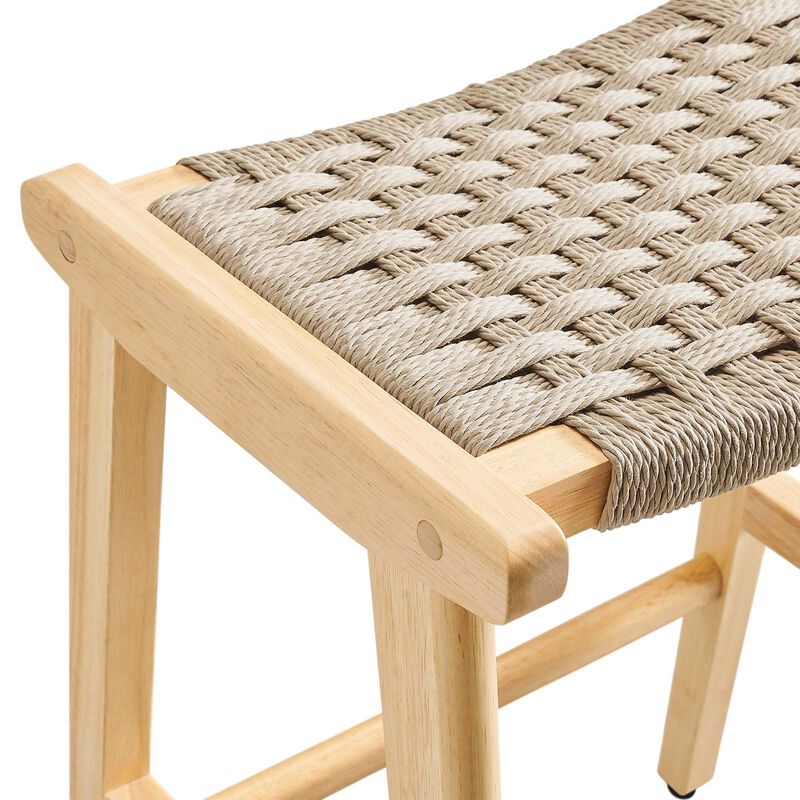 Modway Saoirse Woven Rope Wood Counter Stool - Set of 2 in Natural Natural image number 6