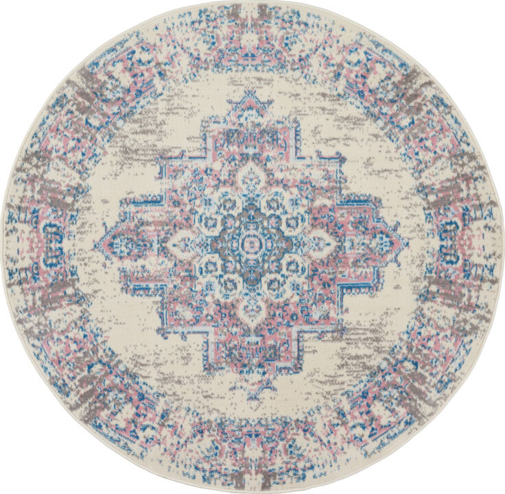 HomeRoots Medallion Distressed Round Rug