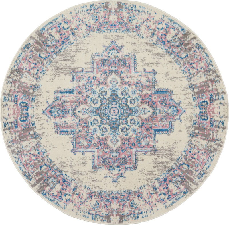 HomeRoots Medallion Distressed Round Rug image number 0