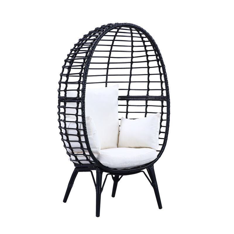 Penelope Patio Lounge Chair, Light Gray Fabric & Black Finish OT01098