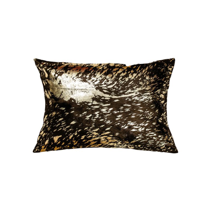 HomeRoots Set of Two 12" X 20" Chocolate and Gold Abstract Cowhide Lumbar Throw Pillows with Glitter image number 2