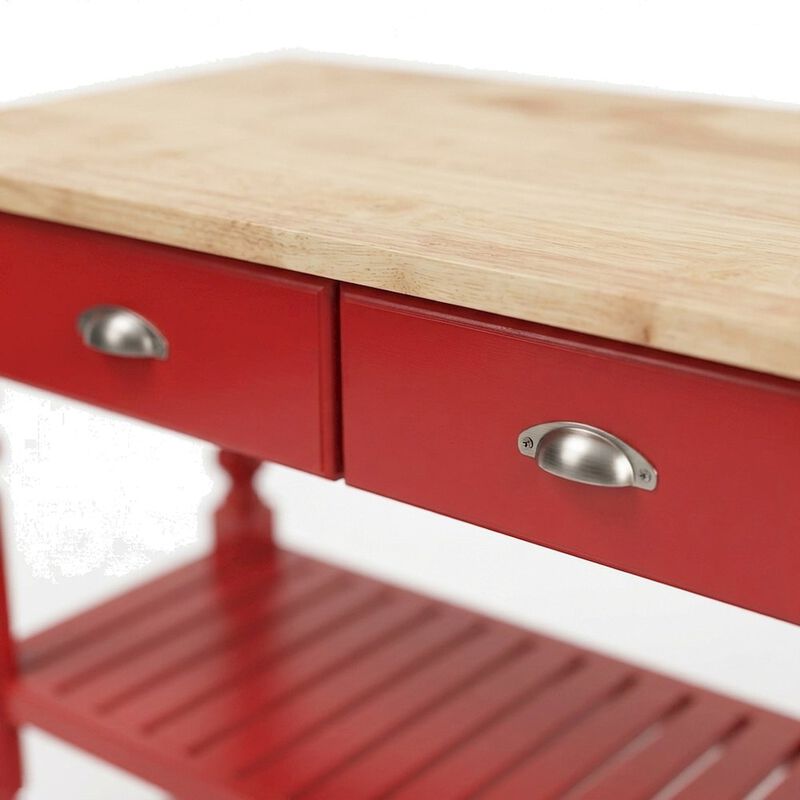 Solid Rubberwood Portable Kitchen Island Cart, Butcher Block Top, Cream image number 5