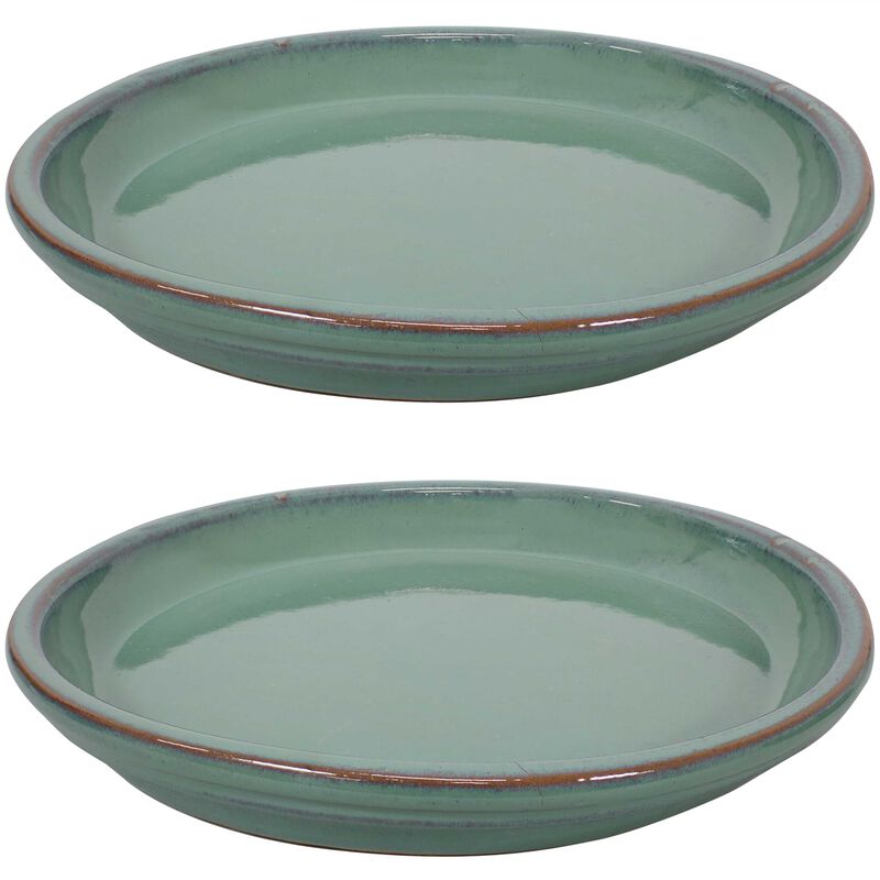 Sunnydaze Glazed Ceramic Flower Pot/Plant Saucer - Set of 2
