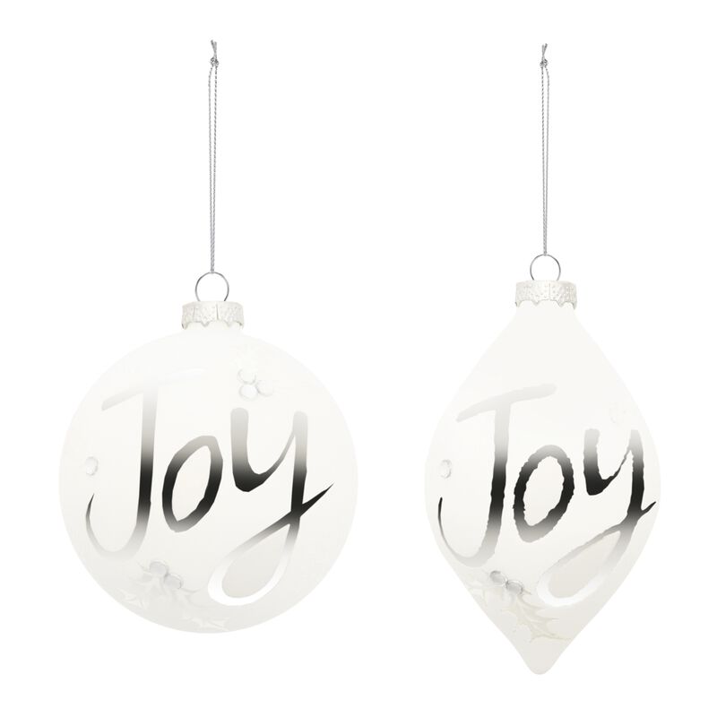 Frosted Joy Glass Ornament Set of 6 for Festive Tree, Garland, or Mantel Styling