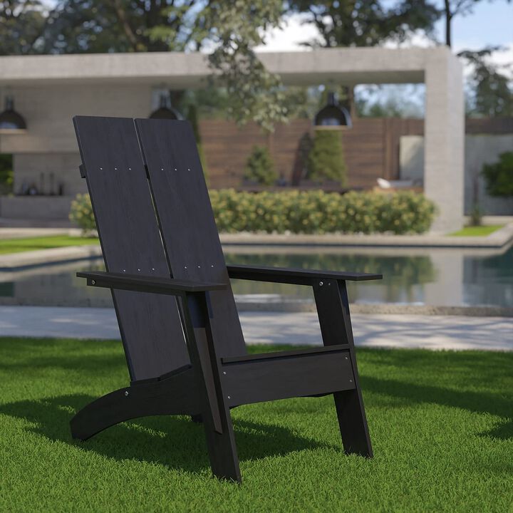 Flash Furniture Sawyer Modern Commercial 2-Slat Back Adirondack Chair - Black Commercial All-Weather Poly Resin Lounge Chair