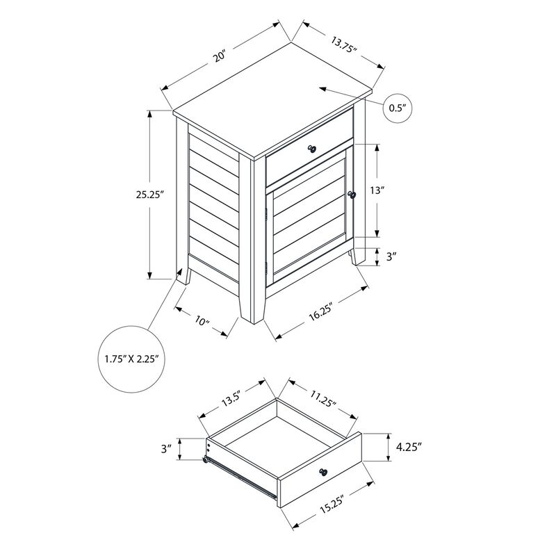 Monarch Specialties I 3951 - Accent Table, Nightstand, Storage Drawer, End, Side Table, Bedroom, Lamp, Storage,  Transitional