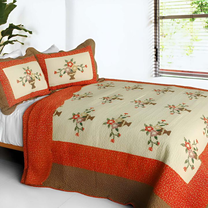Cotton Vermicelli Quilted Printed Quilt Set 3-Piece with Matching Shams