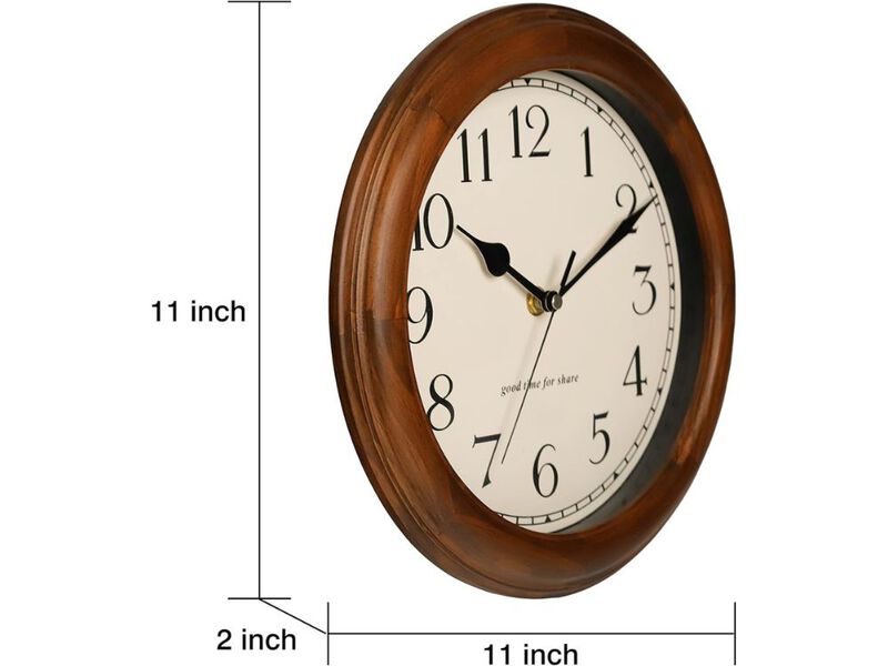 11" Wooden Wall Clock - Retro Design Silent Battery Operated with Big Arabic Numerals image number 2