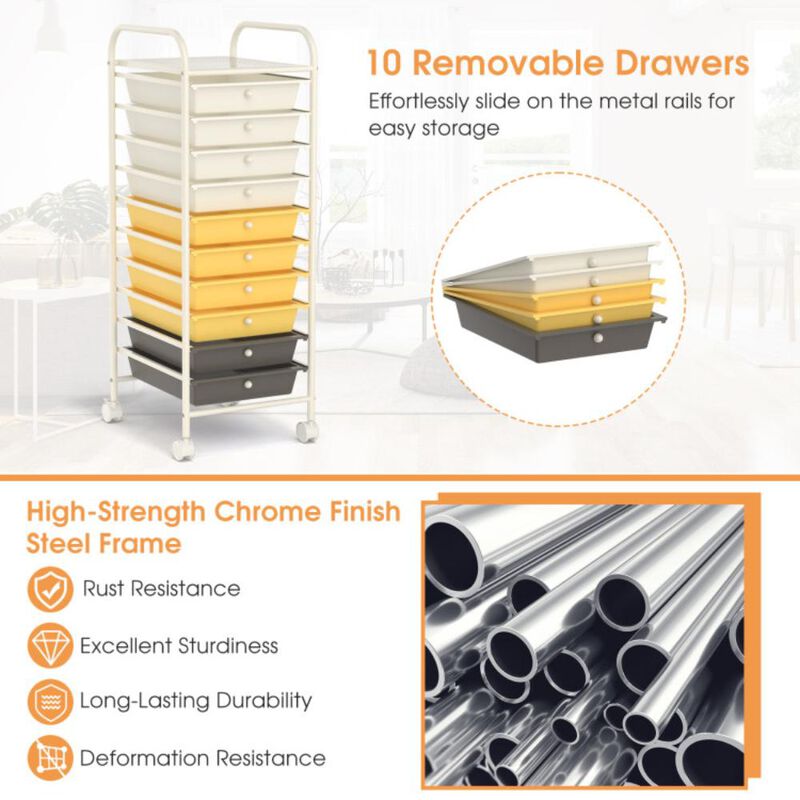 Hivvago 10 Drawer Rolling Storage Cart Organizer with 4 Universal Casters