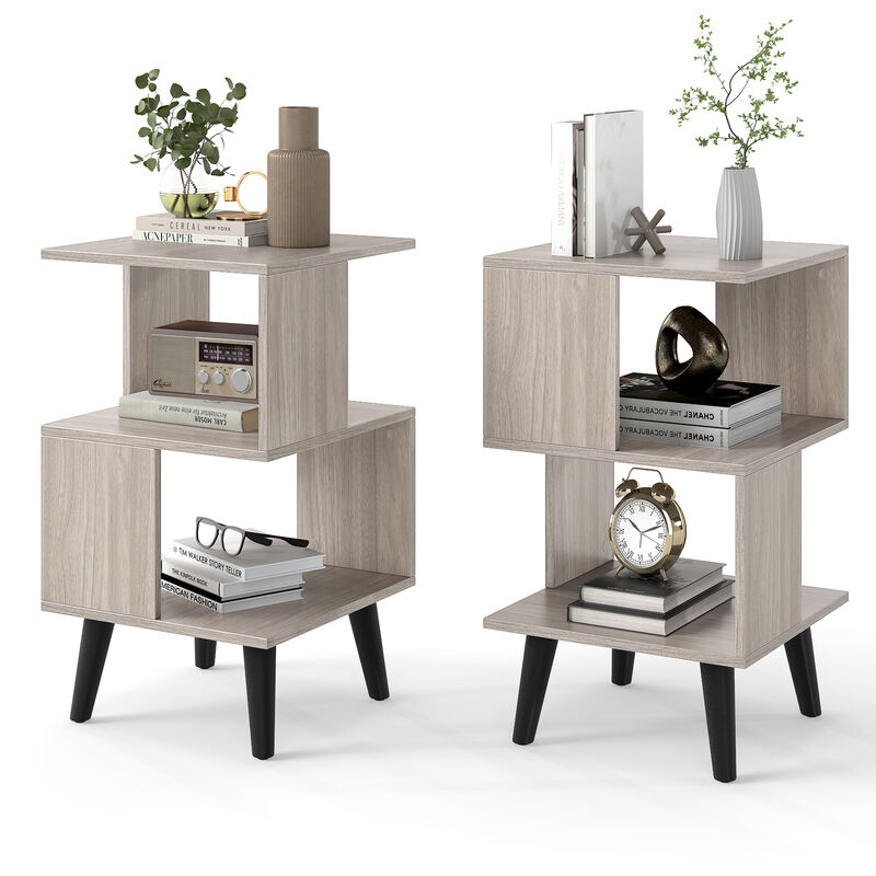 Set of 2 Geometric 3-Tier Bookshelves with Open Storage Shelves for Home or Office