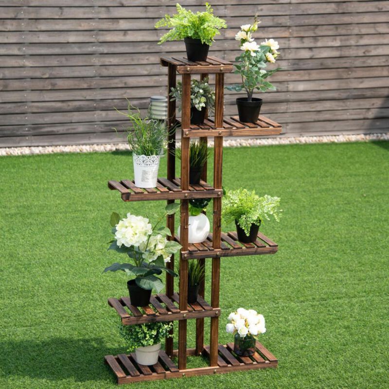 Hivvago 6 Tier Garden Wooden Shelf Storage Plant Rack Stand