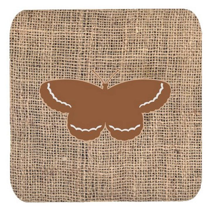 Caroline's Treasures BB1040-BL-BN-FC Butterfly Burlap and Brown Foam Coasters (Set of 4), 3.5 H x 3.5 W, Multicolor