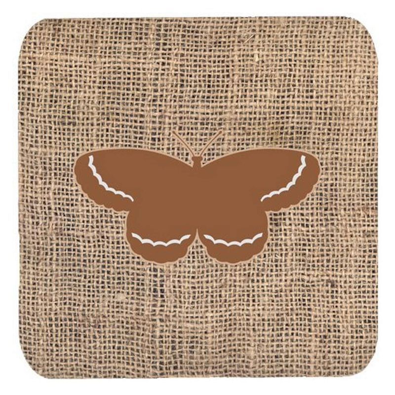 Caroline's Treasures BB1040-BL-BN-FC Butterfly Burlap and Brown Foam Coasters (Set of 4), 3.5 H x 3.5 W, Multicolor